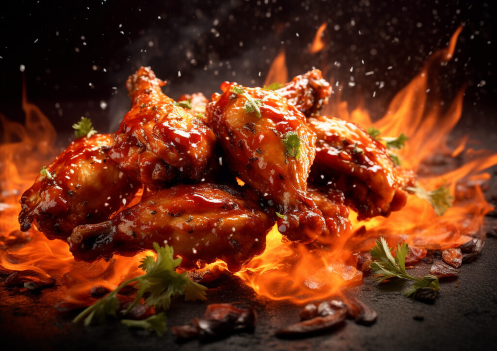 Chicken Meat Hot Wings (Front of the Flames Award-Winning Food, Generative AI)